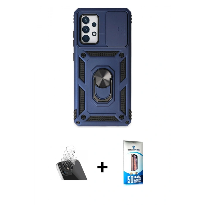 MARSİLYAN™- Galaxy A72 Kılıf Ahenk Klasik - Siyah 5D Eko Cam Ekran Koruyucu + Şeffaf Kamera Lens Koruma Cam