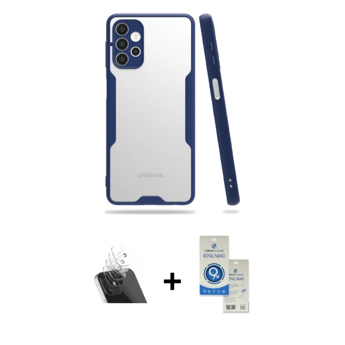 MARSİLYAN™- Galaxy A72 Kılıf Atlas Asil Serisi - Şeffaf Royal Nano Ekran Koruyucu + Kamera Lens Koruma Cam - SF