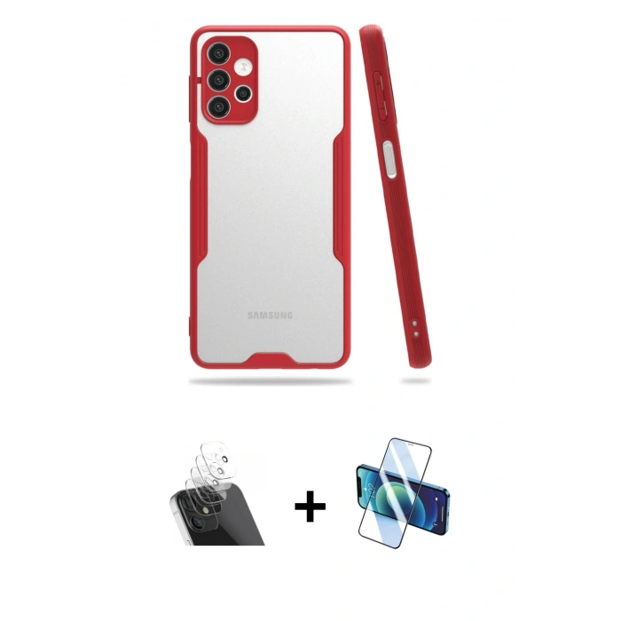 MARSİLYAN™- Galaxy A72 Kılıf Atlas Asil Serisi - Siyah 3D Antistatik Cam Ekran Koruyucu + Kamera Lens Koruma Cam - SF