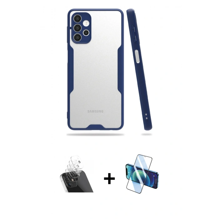 MARSİLYAN™- Galaxy A72 Kılıf Atlas Asil Serisi - Siyah 3D Antistatik Cam Ekran Koruyucu + Kamera Lens Koruma Cam - SF