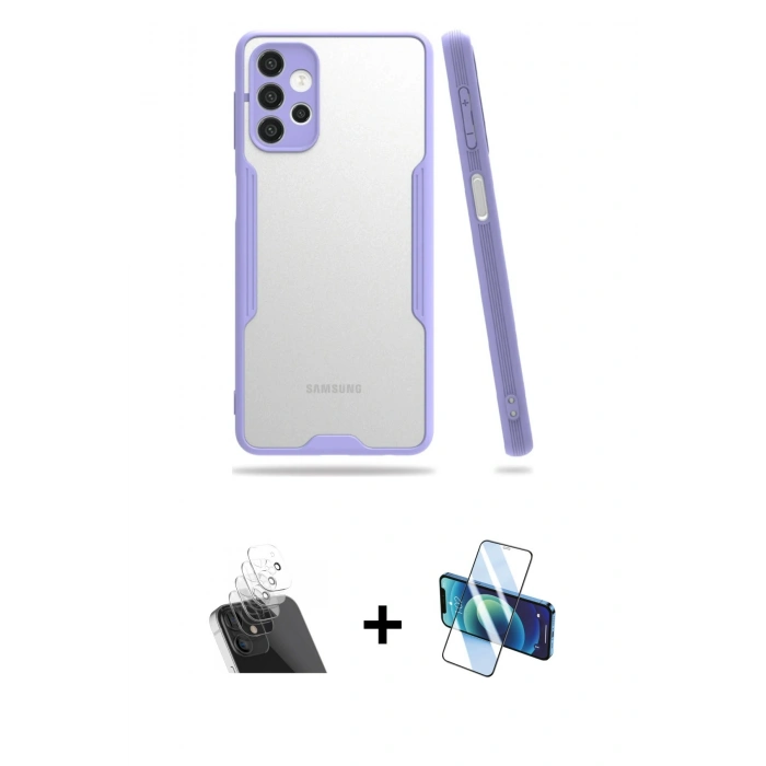 MARSİLYAN™- Galaxy A72 Kılıf Atlas Asil Serisi - Siyah 3D Antistatik Cam Ekran Koruyucu + Kamera Lens Koruma Cam - SF