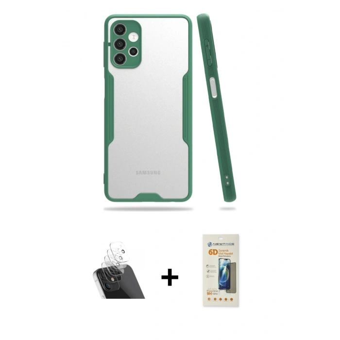 MARSİLYAN™- Galaxy A72 Kılıf Atlas Asil Serisi - Siyah 6D Mat Seramik Hayalet Nano Ekran Koruyucu + Kamera Lens Koruma Cam - SF