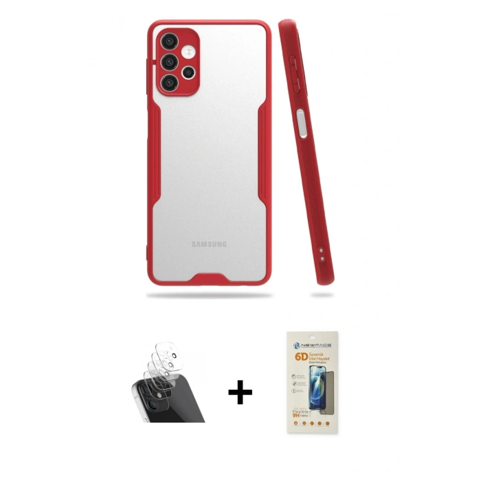 MARSİLYAN™- Galaxy A72 Kılıf Atlas Asil Serisi - Siyah 6D Mat Seramik Hayalet Nano Ekran Koruyucu + Kamera Lens Koruma Cam - SF