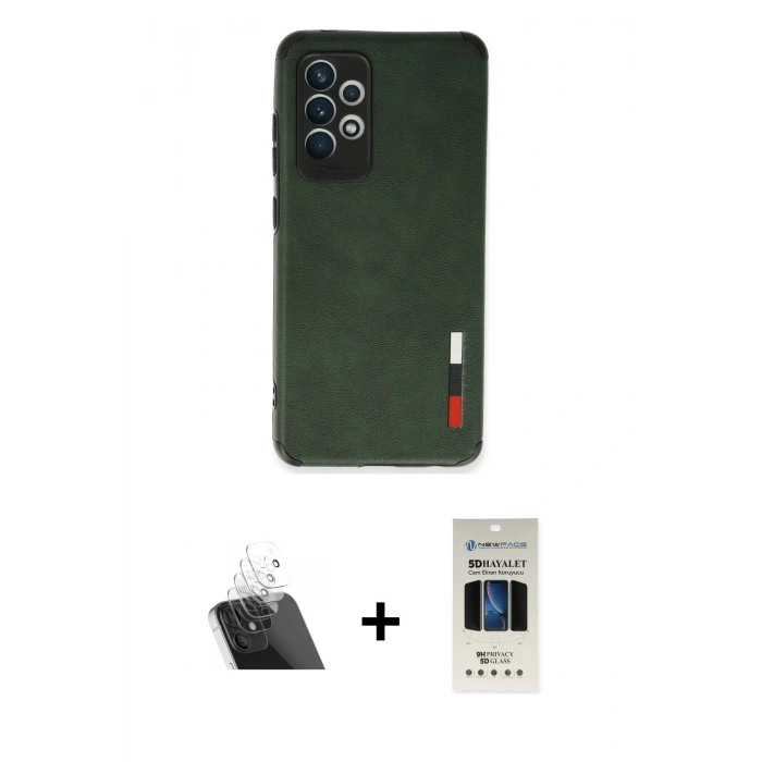 MARSİLYAN™- Galaxy A72 Kılıf Doruk Asil Koleksiyonu - Siyah 5D Hayalet Cam Ekran Koruyucu + Kamera Lens Koruma Cam - SF