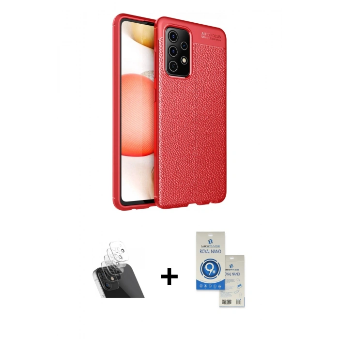 MARSİLYAN™- Galaxy A72 Kılıf Doruk Klasik Özel Seri - Şeffaf Royal Nano Ekran Koruyucu + Kamera Lens Koruma Cam - SF