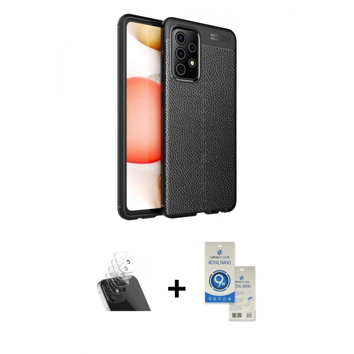 MARSİLYAN™- Galaxy A72 Kılıf Doruk Klasik Özel Seri - Şeffaf Royal Nano Ekran Koruyucu + Kamera Lens Koruma Cam - SF