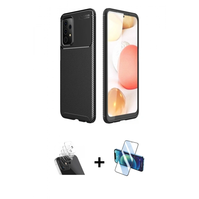 MARSİLYAN™- Galaxy A72 Kılıf Eksen Form Prime - Siyah 3D Antistatik Cam Ekran Koruyucu + Kamera Lens Koruma Cam - SF