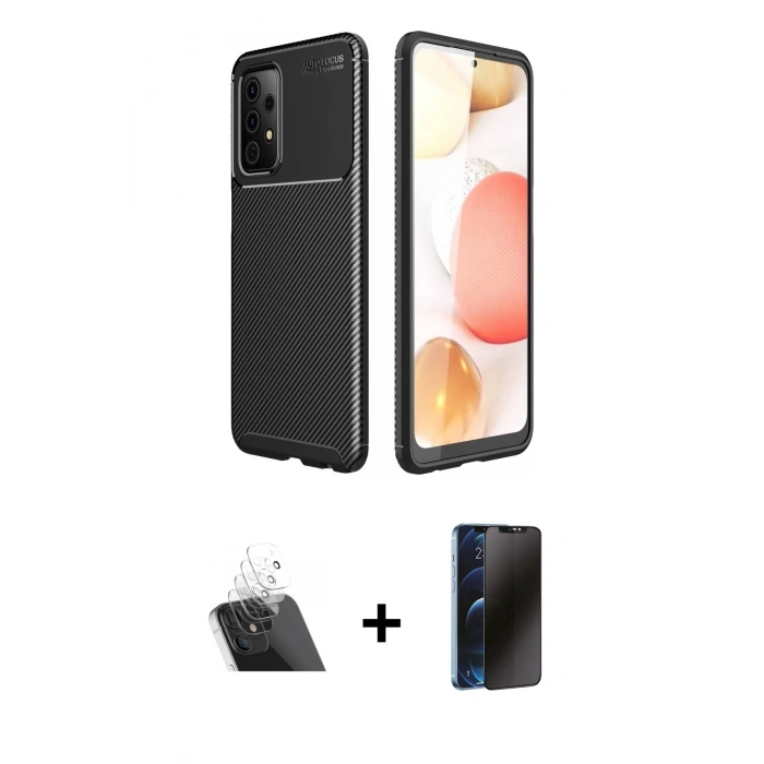 MARSİLYAN™- Galaxy A72 Kılıf Eksen Form Prime - Siyah 3D Antistatik Hayalet Cam Ekran Koruyucu + Kamera Lens Koruma Cam - SF