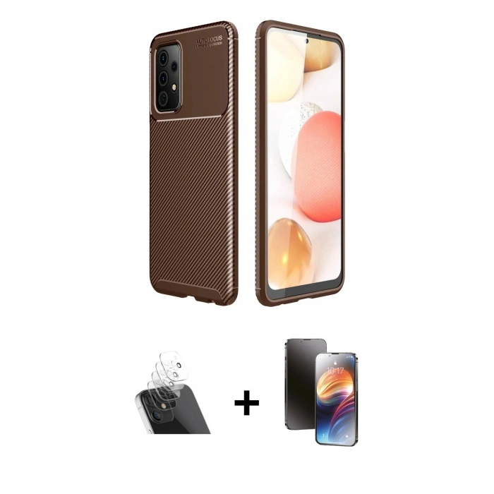 MARSİLYAN™- Galaxy A72 Kılıf Eksen Form Prime - Siyah 3D Antistatik Mat Seramik Nano Ekran Koruyucu + Kamera Lens Koruma Cam - SF