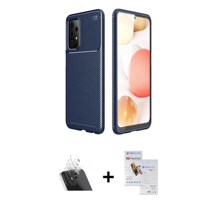 MARSİLYAN™- Galaxy A72 Kılıf Eksen Form Prime - Siyah Seramik Nano Ekran Koruyucu + Kamera Lens Koruma Cam - SF