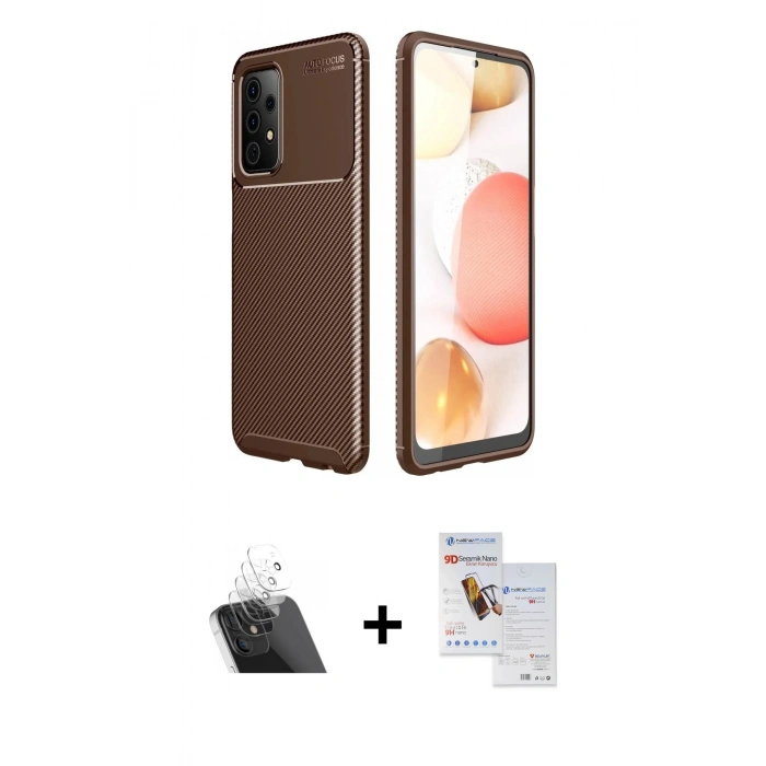 MARSİLYAN™- Galaxy A72 Kılıf Eksen Form Prime - Siyah Seramik Nano Ekran Koruyucu + Kamera Lens Koruma Cam - SF