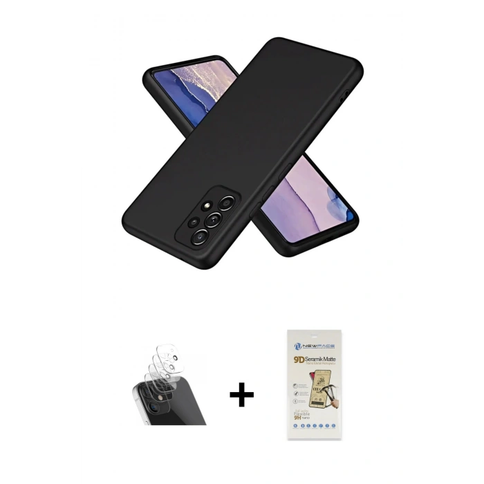 MARSİLYAN™- Galaxy A72 Kılıf Kozmos Yansıma Özel Seri - Siyah Mat Seramik Nano Ekran Koruyucu + Kamera Lens Koruma Cam - SF