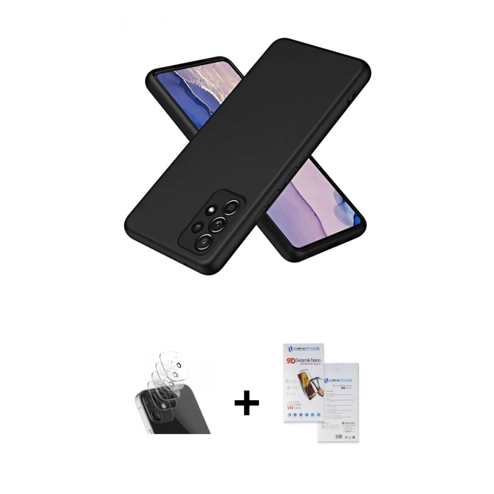 MARSİLYAN™- Galaxy A72 Kılıf Kozmos Yansıma Özel Seri - Siyah Seramik Nano Ekran Koruyucu + Kamera Lens Koruma Cam - SF