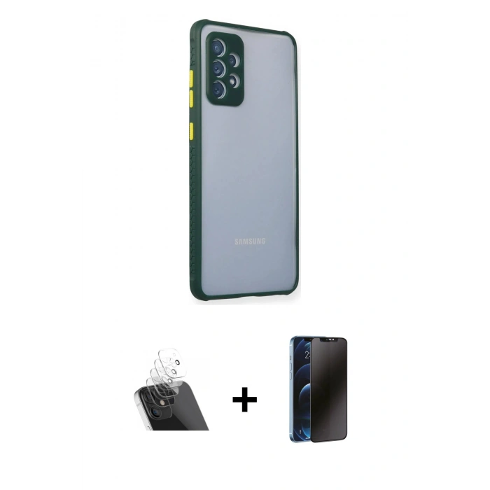 MARSİLYAN™- Galaxy A72 Kılıf Nova Asil Özel Seri - Siyah 3D Antistatik Hayalet Cam Ekran Koruyucu + Kamera Lens Koruma Cam - SF