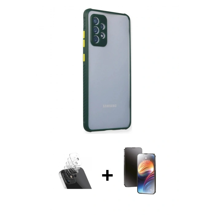 MARSİLYAN™- Galaxy A72 Kılıf Nova Asil Özel Seri - Siyah 3D Antistatik Mat Seramik Nano Ekran Koruyucu + Kamera Lens Koruma Cam - SF