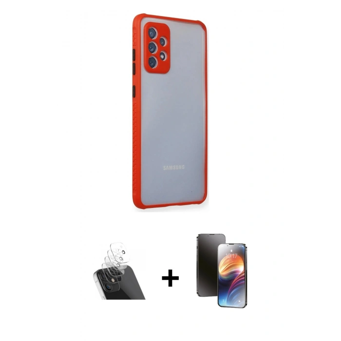 MARSİLYAN™- Galaxy A72 Kılıf Nova Asil Özel Seri - Siyah 3D Antistatik Mat Seramik Nano Ekran Koruyucu + Kamera Lens Koruma Cam - SF