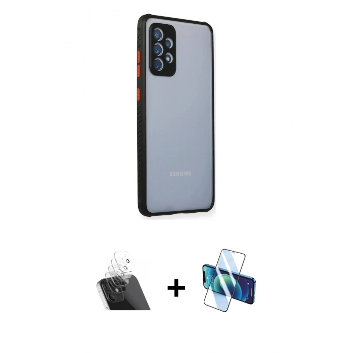MARSİLYAN™- Galaxy A72 Kılıf Nova Asil Özel Seri - Siyah 3D Antistatik Seramik Nano Ekran Koruyucu + Kamera Lens Koruma Cam - SF