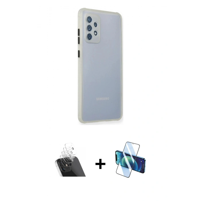 MARSİLYAN™- Galaxy A72 Kılıf Nova Asil Özel Seri - Siyah 3D Antistatik Seramik Nano Ekran Koruyucu + Kamera Lens Koruma Cam - SF