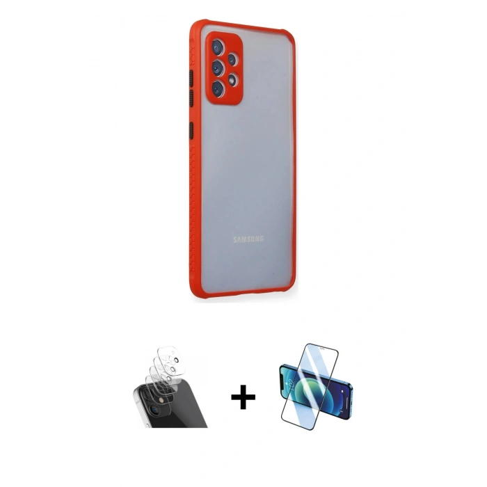 MARSİLYAN™- Galaxy A72 Kılıf Nova Asil Özel Seri - Siyah 3D Antistatik Seramik Nano Ekran Koruyucu + Kamera Lens Koruma Cam - SF