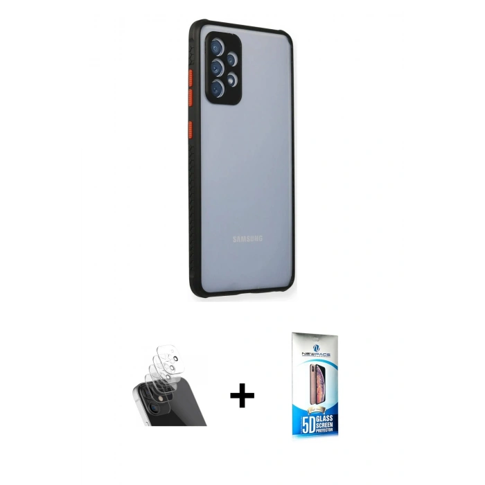 MARSİLYAN™- Galaxy A72 Kılıf Nova Asil Özel Seri - Siyah 5D Eko Cam Ekran Koruyucu + Kamera Lens Koruma Cam - SF