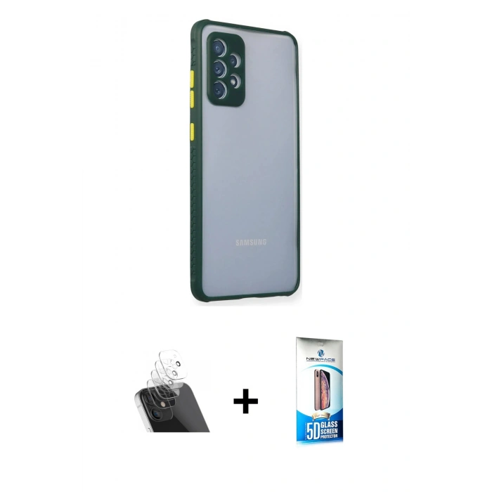 MARSİLYAN™- Galaxy A72 Kılıf Nova Asil Özel Seri - Siyah 5D Eko Cam Ekran Koruyucu + Kamera Lens Koruma Cam - SF