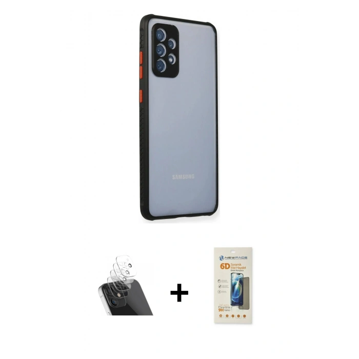 MARSİLYAN™- Galaxy A72 Kılıf Nova Asil Özel Seri - Siyah 6D Mat Seramik Hayalet Nano Ekran Koruyucu + Kamera Lens Koruma Cam - SF