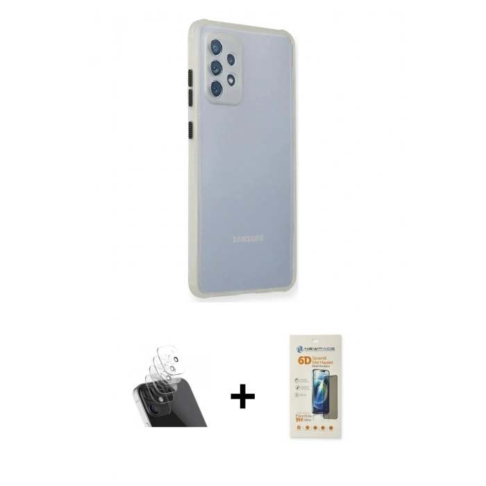 MARSİLYAN™- Galaxy A72 Kılıf Nova Asil Özel Seri - Siyah 6D Mat Seramik Hayalet Nano Ekran Koruyucu + Kamera Lens Koruma Cam - SF