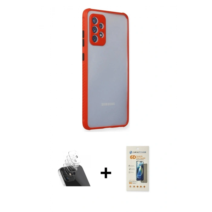MARSİLYAN™- Galaxy A72 Kılıf Nova Asil Özel Seri - Siyah 6D Mat Seramik Hayalet Nano Ekran Koruyucu + Kamera Lens Koruma Cam - SF