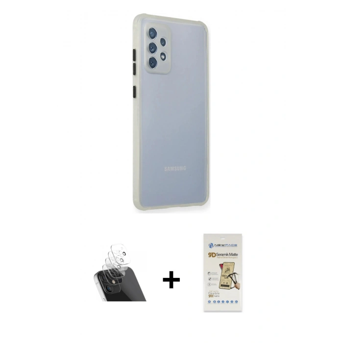 MARSİLYAN™- Galaxy A72 Kılıf Nova Asil Özel Seri - Siyah Mat Seramik Nano Ekran Koruyucu + Kamera Lens Koruma Cam - SF