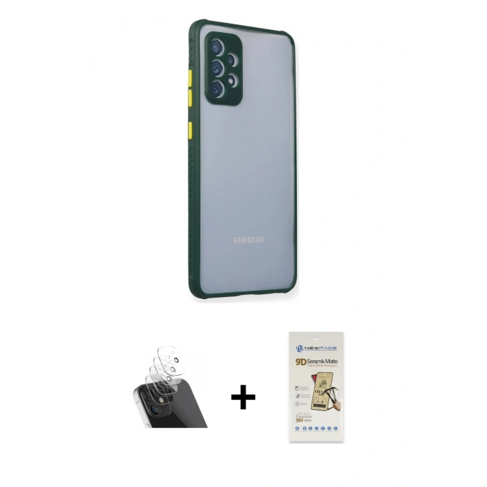 MARSİLYAN™- Galaxy A72 Kılıf Nova Asil Özel Seri - Siyah Mat Seramik Nano Ekran Koruyucu + Kamera Lens Koruma Cam - SF