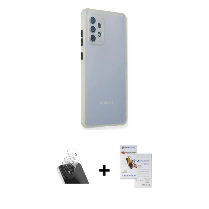 MARSİLYAN™- Galaxy A72 Kılıf Nova Asil Özel Seri - Siyah Seramik Nano Ekran Koruyucu + Kamera Lens Koruma Cam - SF