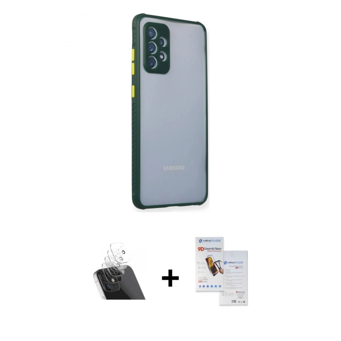 MARSİLYAN™- Galaxy A72 Kılıf Nova Asil Özel Seri - Siyah Seramik Nano Ekran Koruyucu + Kamera Lens Koruma Cam - SF