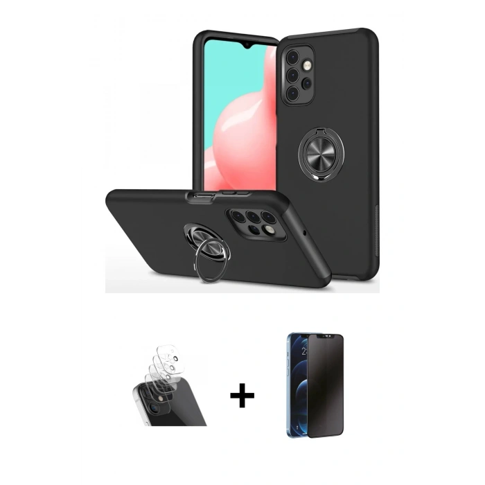 MARSİLYAN™- Galaxy A72 Kılıf Odak Form Prime - Siyah 3D Antistatik Hayalet Cam Ekran Koruyucu + Kamera Lens Koruma Cam - SF
