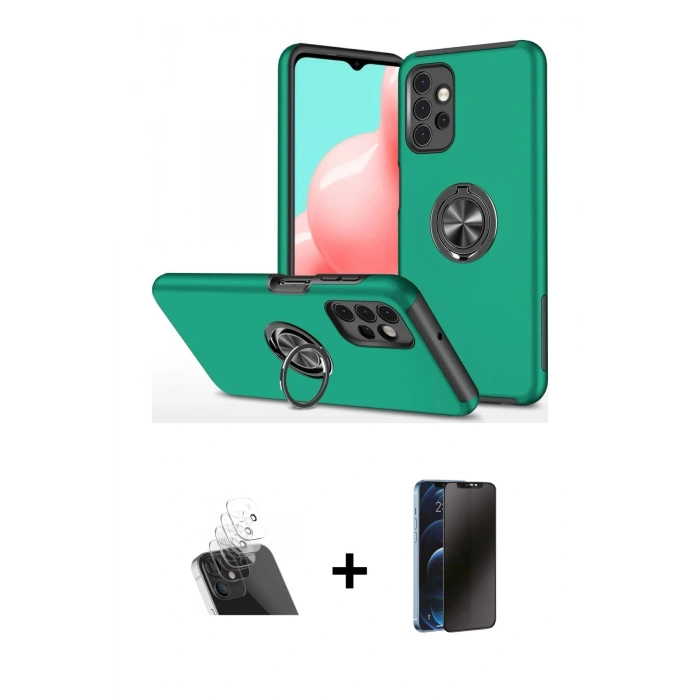 MARSİLYAN™- Galaxy A72 Kılıf Odak Form Prime - Siyah 3D Antistatik Hayalet Cam Ekran Koruyucu + Kamera Lens Koruma Cam - SF