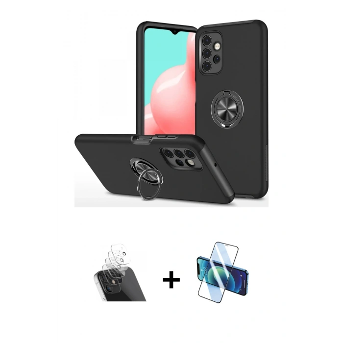 MARSİLYAN™- Galaxy A72 Kılıf Odak Form Prime - Siyah 3D Antistatik Seramik Nano Ekran Koruyucu + Kamera Lens Koruma Cam - SF