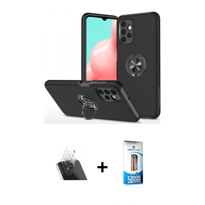 MARSİLYAN™- Galaxy A72 Kılıf Odak Form Prime - Siyah 5D Eko Cam Ekran Koruyucu + Kamera Lens Koruma Cam - SF
