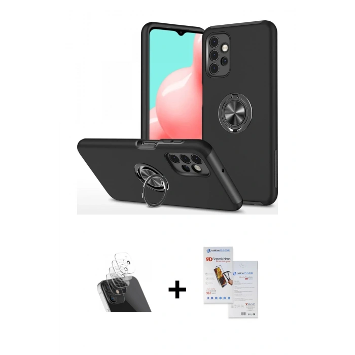 MARSİLYAN™- Galaxy A72 Kılıf Odak Form Prime - Siyah Seramik Nano Ekran Koruyucu + Kamera Lens Koruma Cam - SF