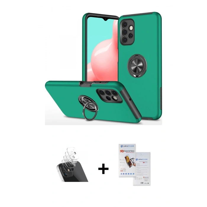 MARSİLYAN™- Galaxy A72 Kılıf Odak Form Prime - Siyah Seramik Nano Ekran Koruyucu + Kamera Lens Koruma Cam - SF