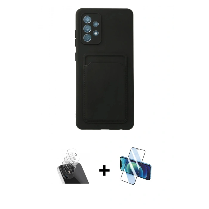 MARSİLYAN™- Galaxy A72 Kılıf Vadi Çizgi Prime - Siyah 3D Antistatik Seramik Nano Ekran Koruyucu + Kamera Lens Koruma Cam - SF