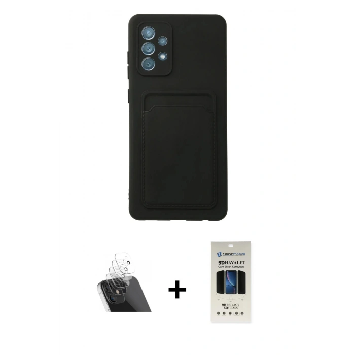MARSİLYAN™- Galaxy A72 Kılıf Vadi Çizgi Prime - Siyah 5D Hayalet Cam Ekran Koruyucu + Kamera Lens Koruma Cam - SF