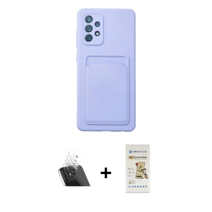 MARSİLYAN™- Galaxy A72 Kılıf Vadi Çizgi Prime - Siyah Mat Seramik Nano Ekran Koruyucu + Kamera Lens Koruma Cam - SF