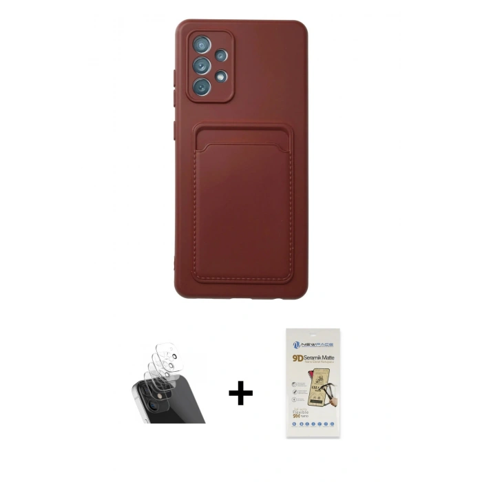 MARSİLYAN™- Galaxy A72 Kılıf Vadi Çizgi Prime - Siyah Mat Seramik Nano Ekran Koruyucu + Kamera Lens Koruma Cam - SF