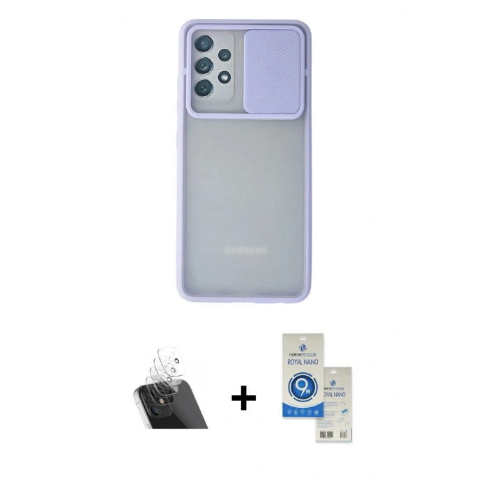 MARSİLYAN™- Galaxy A72 Kılıf Vadi Çizgi - Şeffaf Royal Nano Ekran Koruyucu + Kamera Lens Koruma Cam - SF
