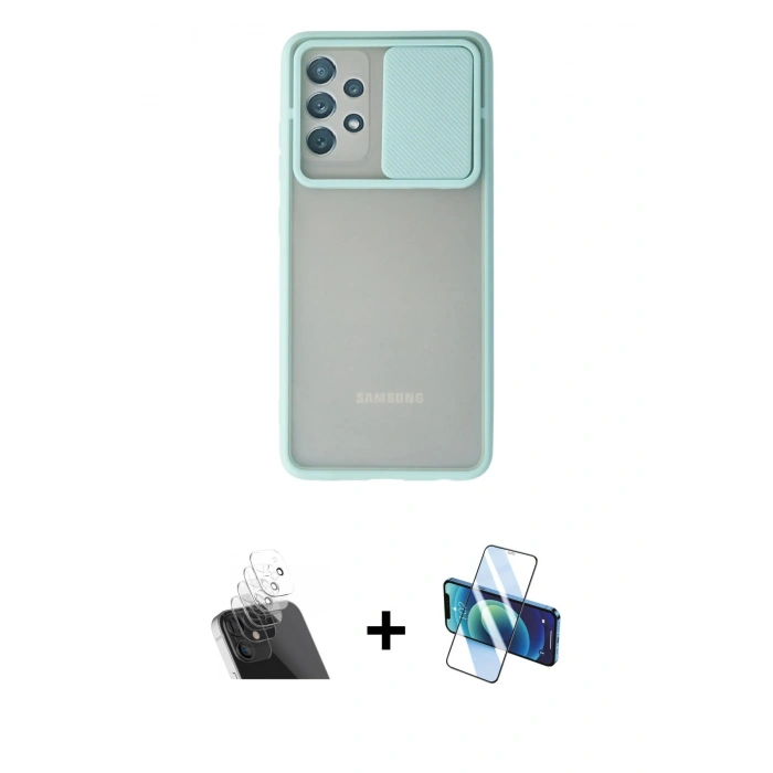 MARSİLYAN™- Galaxy A72 Kılıf Vadi Çizgi - Siyah 3D Antistatik Cam Ekran Koruyucu + Kamera Lens Koruma Cam - SF