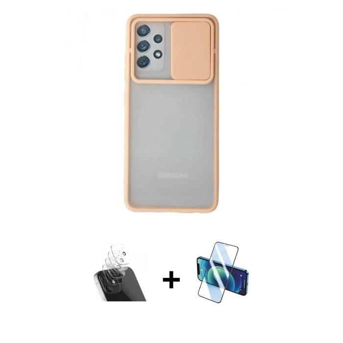 MARSİLYAN™- Galaxy A72 Kılıf Vadi Çizgi - Siyah 3D Antistatik Cam Ekran Koruyucu + Kamera Lens Koruma Cam - SF