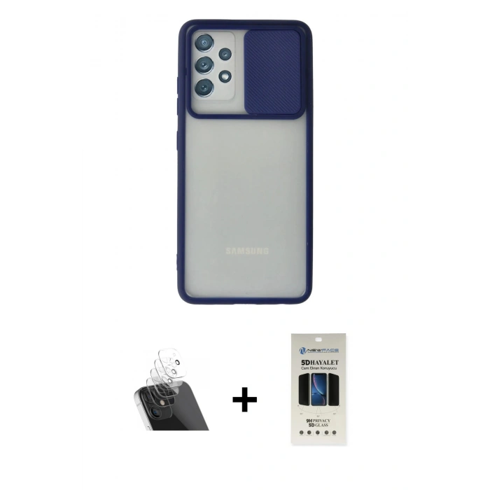 MARSİLYAN™- Galaxy A72 Kılıf Vadi Çizgi - Siyah 5D Hayalet Cam Ekran Koruyucu + Kamera Lens Koruma Cam - SF