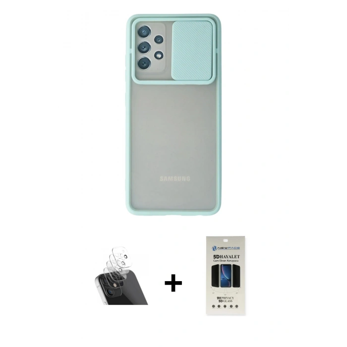 MARSİLYAN™- Galaxy A72 Kılıf Vadi Çizgi - Siyah 5D Hayalet Cam Ekran Koruyucu + Kamera Lens Koruma Cam - SF