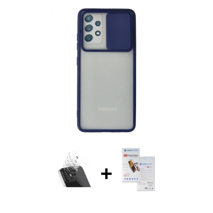 MARSİLYAN™- Galaxy A72 Kılıf Vadi Çizgi - Siyah Seramik Nano Ekran Koruyucu + Kamera Lens Koruma Cam - SF