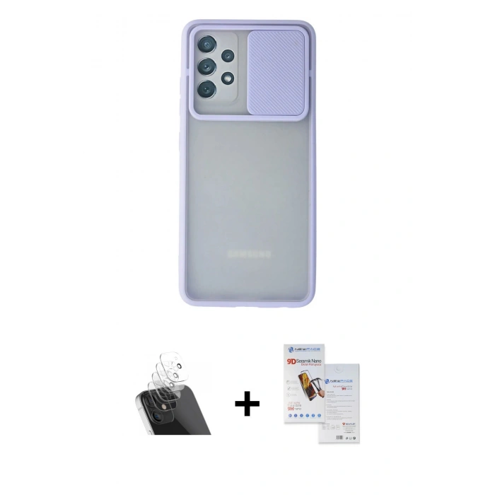 MARSİLYAN™- Galaxy A72 Kılıf Vadi Çizgi - Siyah Seramik Nano Ekran Koruyucu + Kamera Lens Koruma Cam - SF