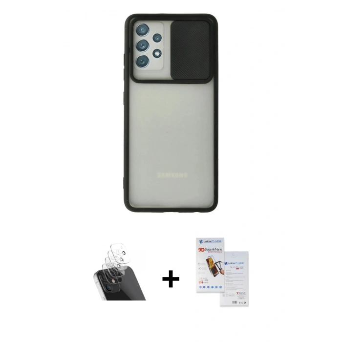 MARSİLYAN™- Galaxy A72 Kılıf Vadi Çizgi - Siyah Seramik Nano Ekran Koruyucu + Kamera Lens Koruma Cam - SF